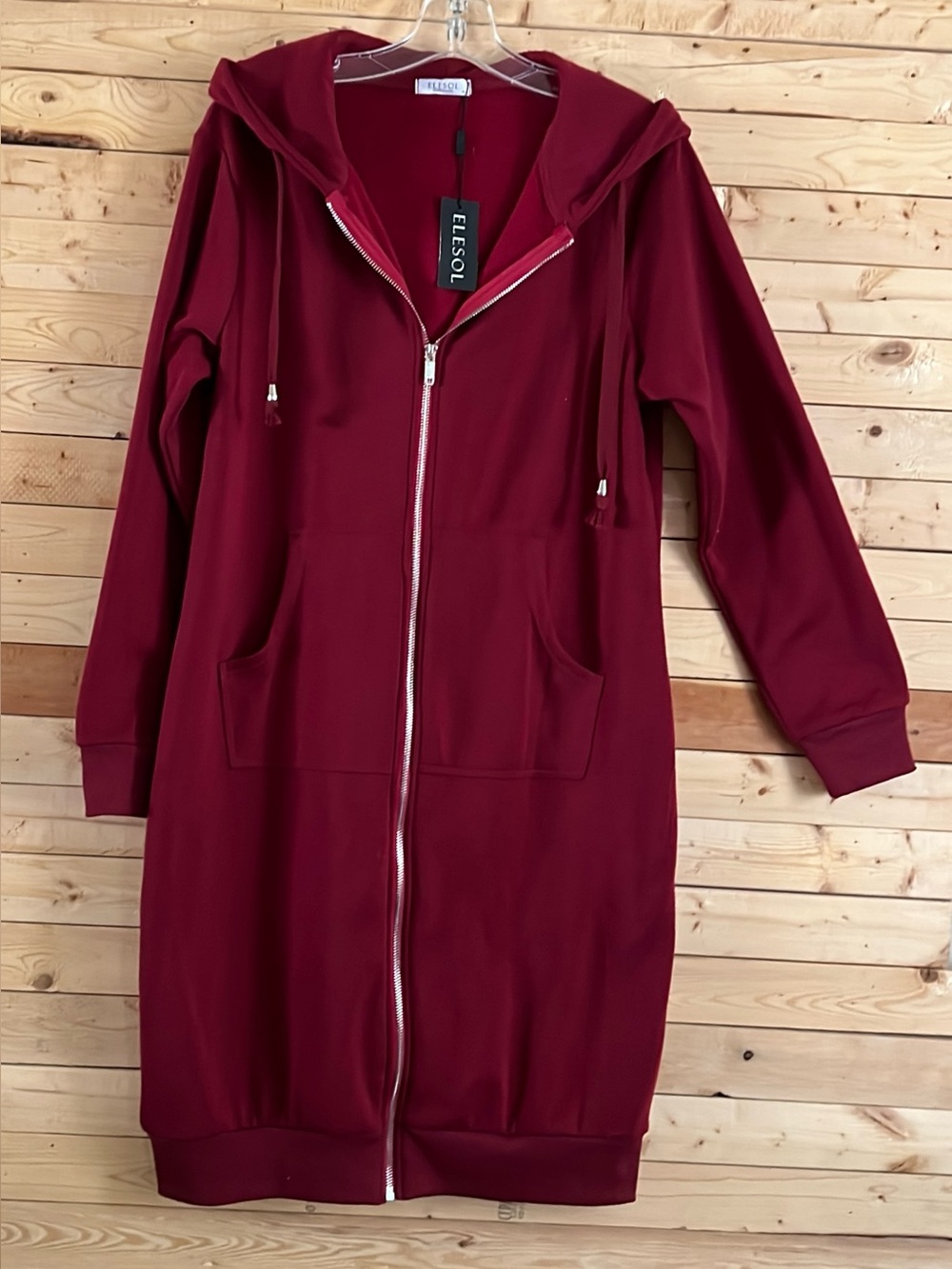 ELESOL Women’s Burgundy Hoodie Drawstring Hooded Zip Sweatshirts Jackets size M